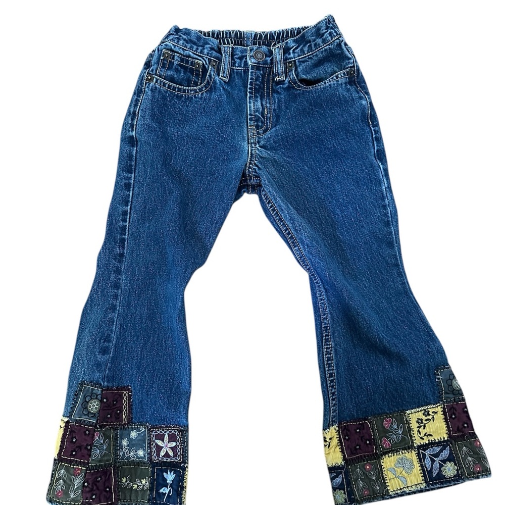 Embroidered Patchwork Flare Jeans. Kids Size 4.